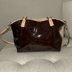 Coach Patent Leather Handbag With Cream Accent